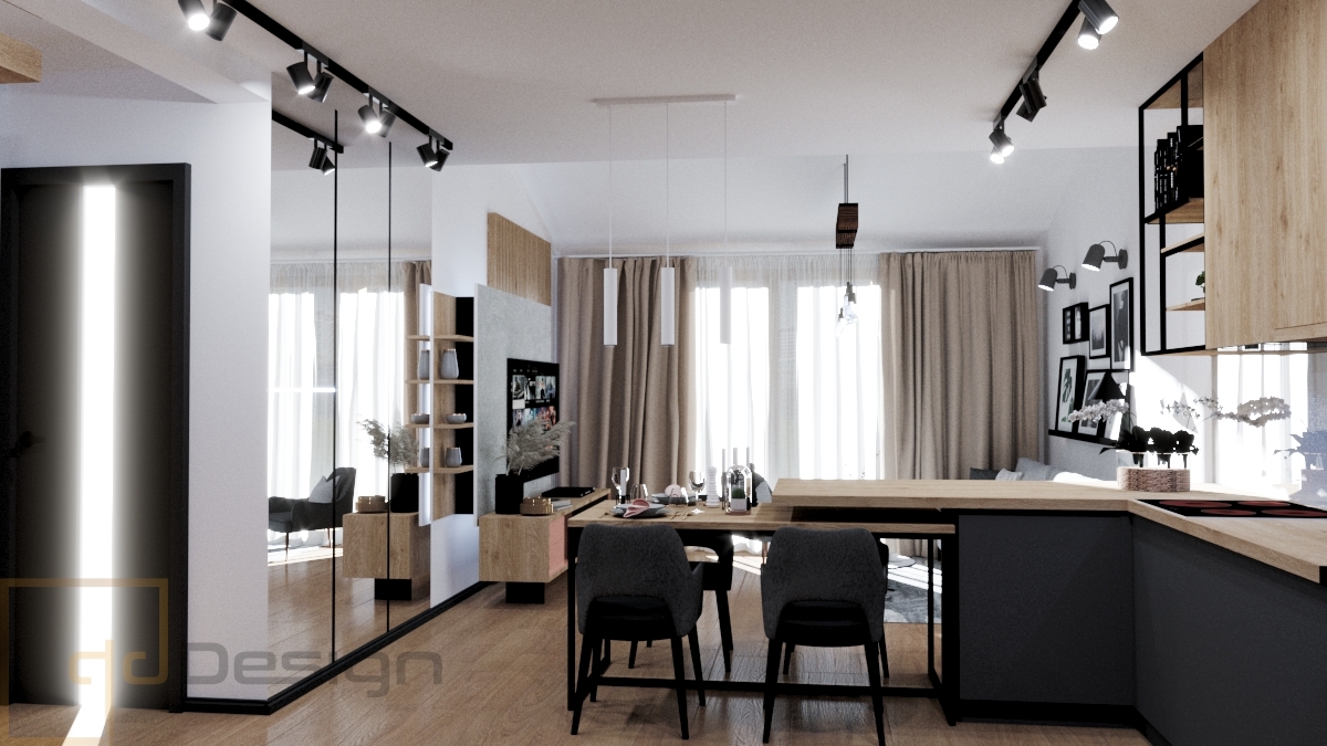 Salon z jadalnią i kuchnią