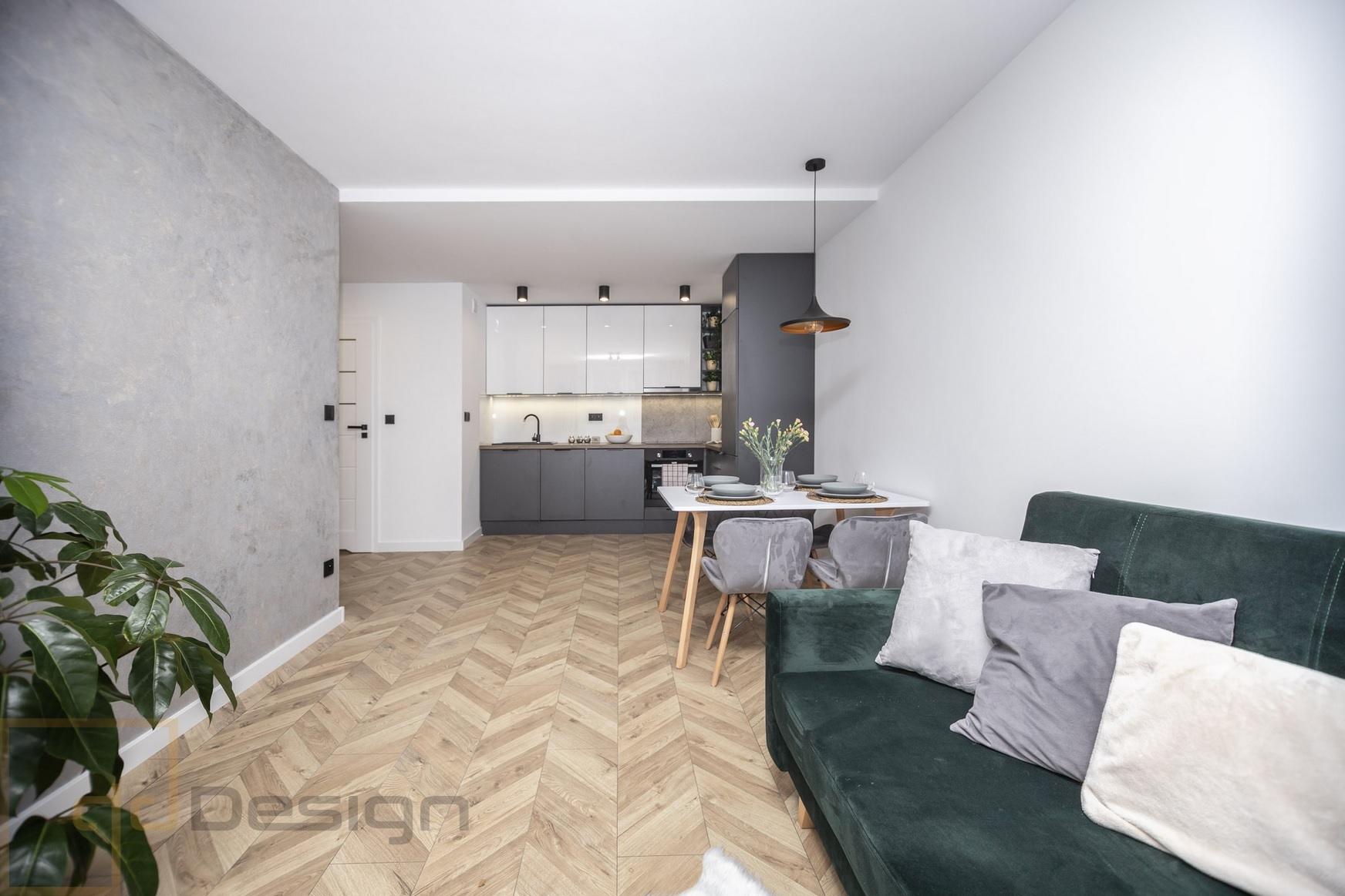 Salon z kuchnią i jadalnią