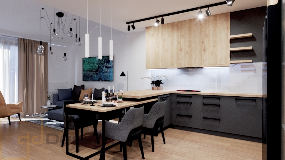 Salon z jadalnią i kuchnią